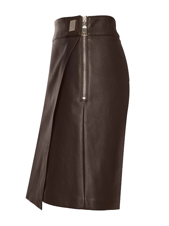 Leather High-Waisted Mini Envelope Skirt Brown