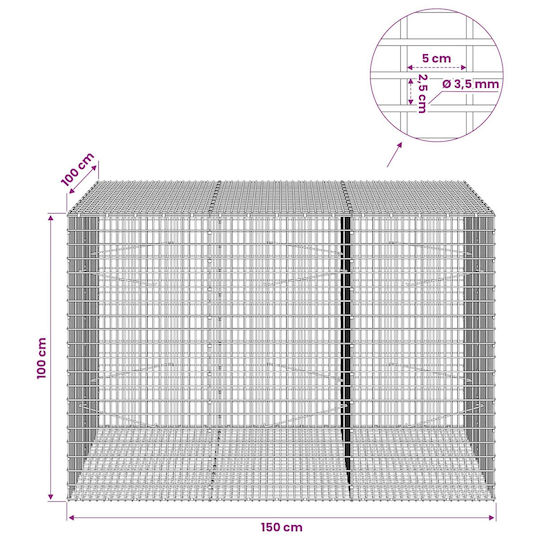 vidaXL Steel Gabion Box for Garden Fencing 2.5x2.5x100 cm Silver