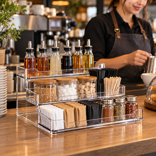 Femmit 3-Tier Organizer Transparent Acrylic 26x24x10cm for Spices, Cosmetics & Kitchen Counter