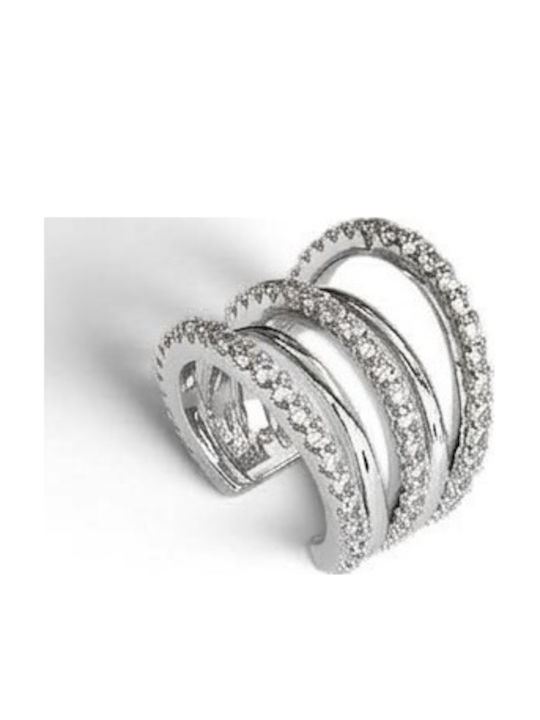 Women's Earring Stainless Steel 316L Cuff Silver Multiple Rows White Stones Prime Steel Silver Women One Size Ssn246