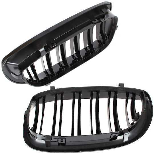 BMW 3 E46 01–05 Coupé Cabrio Kühlergrill Zwischen den Scheinwerfern Nieren Links + Rechts Set Schwarz Glänzend Doppelleiste