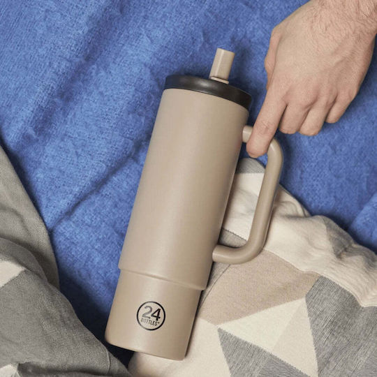24Bottles Linen Ποτήρι Θερμός Ανοξείδωτο BPA Free 800ml Linen με Καλαμάκι
