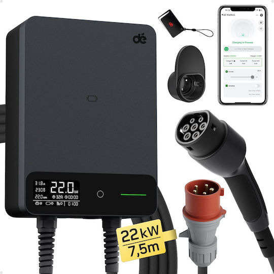 Încărcător Trifazat cu Montaj pe Perete 22 kW cu Cablu Încorporat de 7,5 m Tip 2