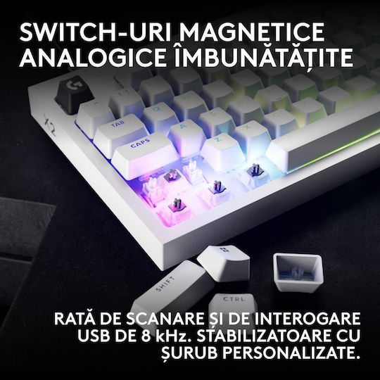 G Pro X2 Rapid геймърска клавиатура без цифров блок с магнитни превключватели и RGB осветление (Английски (САЩ)) бяла