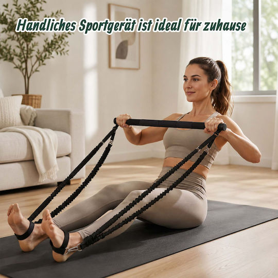 Set de Bară Pilates cu Benzi de Rezistență Relaxdays 10054325_46 4 Benzi 30–160 Lbs 2 × 30 Lbs 2 × 50 Lbs Bară de Asamblare de 110 Cm Curele Reglabile Mânere Ancoră pentru Ușă Geantă Neagră
