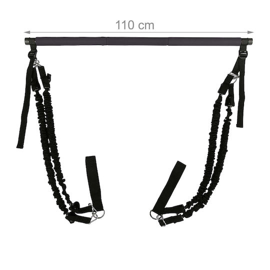 Set de Bară Pilates cu Benzi de Rezistență Relaxdays 10054325_46 4 Benzi 30–160 Lbs 2 × 30 Lbs 2 × 50 Lbs Bară de Asamblare de 110 Cm Curele Reglabile Mânere Ancoră pentru Ușă Geantă Neagră
