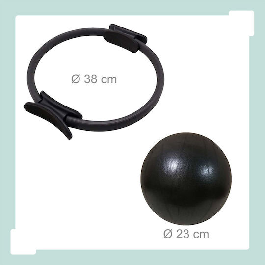 Set Pilates Relaxdays 10054390_46 11 piese Inel de 38 cm Minge de 23 cm 5 benzi scurte 35 x 8 cm Bandă lungă 150 x 15 cm 2 gantere de 1 kg Pompă Geantă neagră