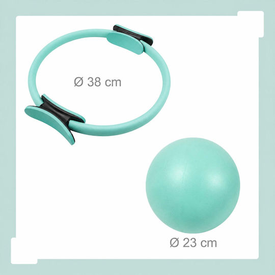 Set Pilates Relaxdays 10054390_53 11 Piese Cerc Pilates Ø38 Cm Minge Ø23 Cm 5 Benzi Scurte de Rezistență Bandă Lungă de Rezistență 150 X 15 Cm 2 Gantere de 1 Kg Geantă Pompă Ruletă Multicolor
