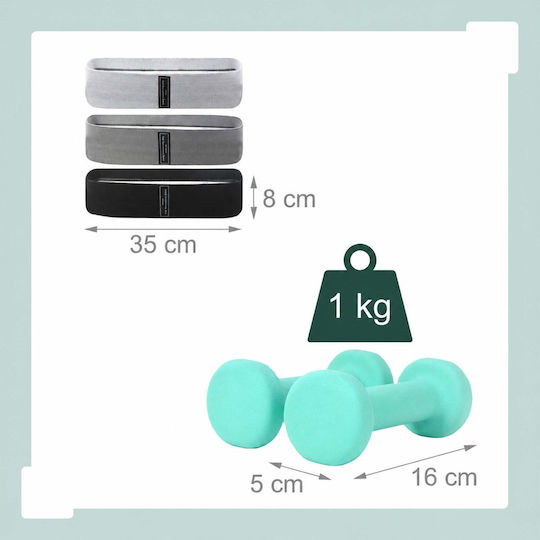 Set Pilates Relaxdays 10054390_53 11 Piese Cerc Pilates Ø38 Cm Minge Ø23 Cm 5 Benzi Scurte de Rezistență Bandă Lungă de Rezistență 150 X 15 Cm 2 Gantere de 1 Kg Geantă Pompă Ruletă Multicolor