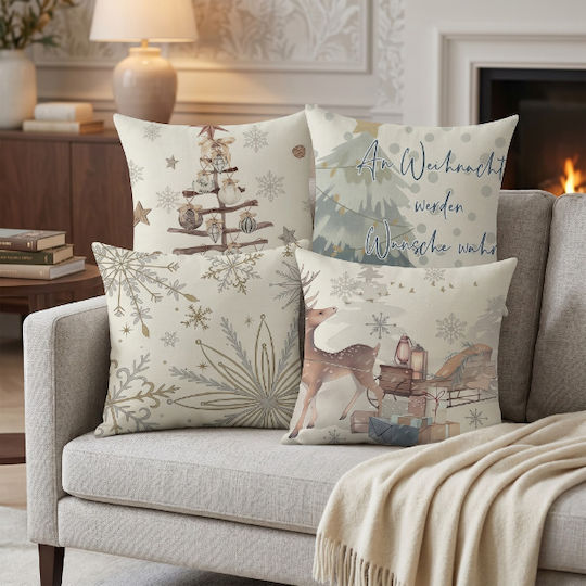 Decorative Christmas Tree Pillowcases 4 Pcs White 40x40 Cm
