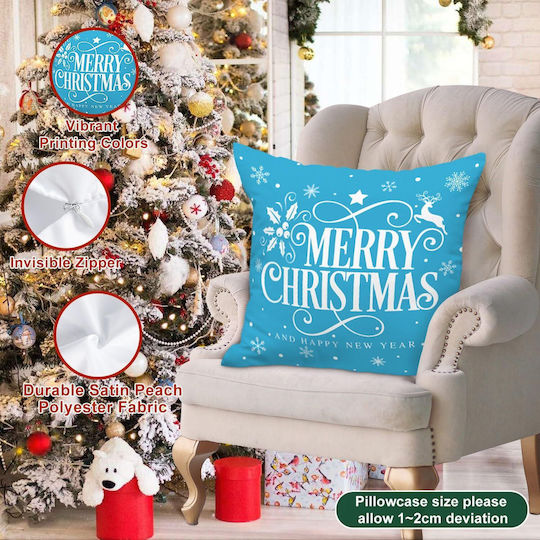 Комплект коледни калъфки за възглавници 4 броя 45x45 см Сини