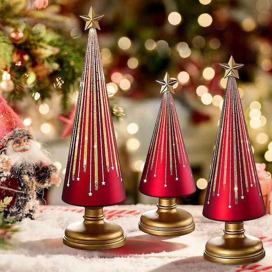 Beleuchteter Weihnachtsdeko-Glasbaum Rot 3 Stück