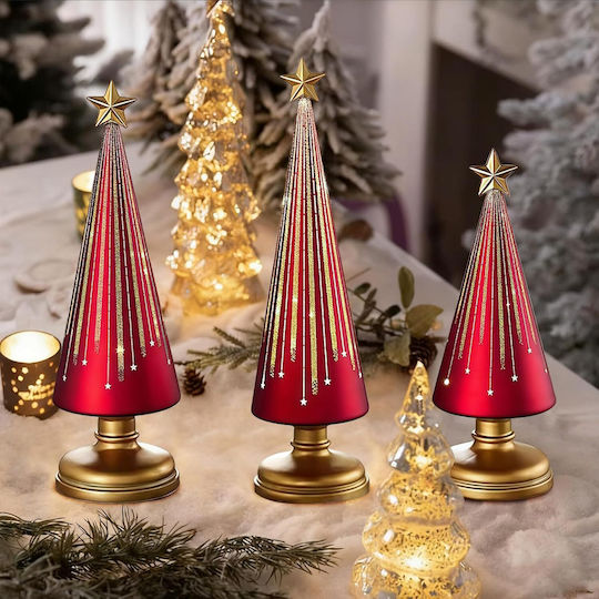 Beleuchteter Weihnachtsdeko-Glasbaum Rot 3 Stück