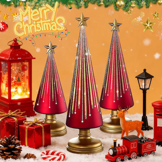 Beleuchteter Weihnachtsdeko-Glasbaum Rot 3 Stück