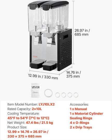 Vevor Διανεμητής Κρύων Ροφημάτων 10lt
