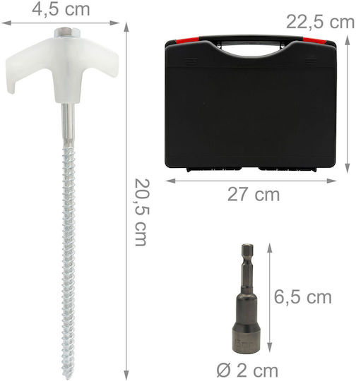 Set 20 Tent Pegs Drill Adapter Relaxdays Orange Fluorescent 20.5x4.5cm 22.5x27cm