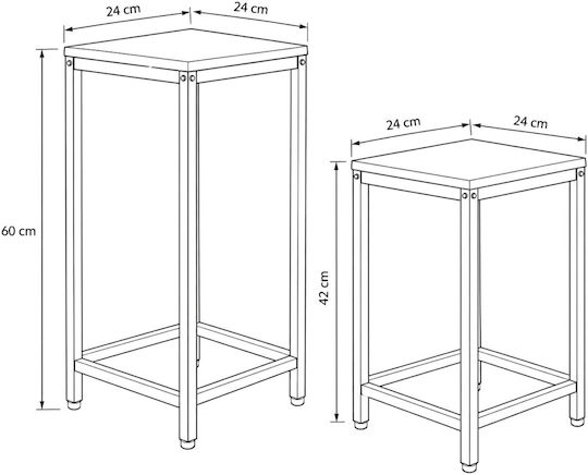 Atmosphera Brown Metal Plant Stands 24x24x60cm 2pcs