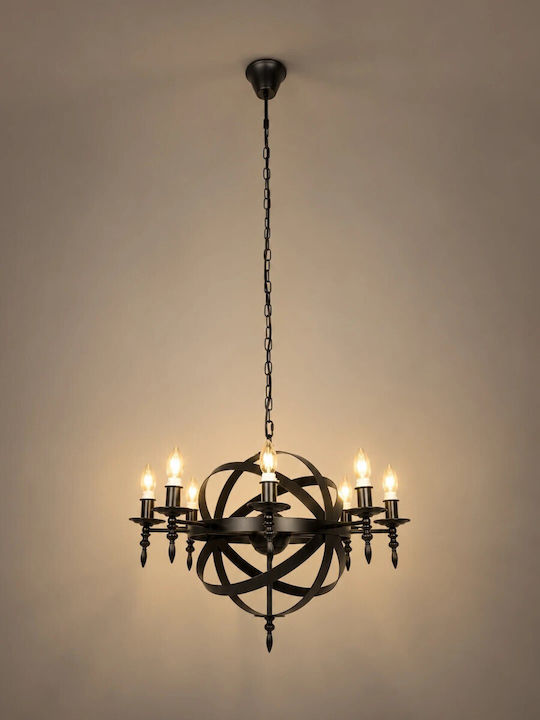 GloboStar Estelle Πολυέλαιος 8xE14 Ø65cm Μαύρος 999-0268