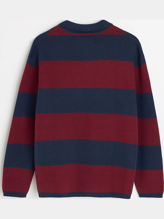 Ragber Polo Pullover Langarm Bordeaux