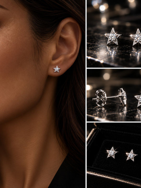 Star Earrings in 14K White Gold with Zircon – 1.38 G