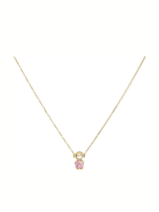 Necklace in 9K Gold with Pink Zircon