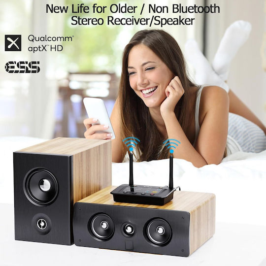 Bluetooth 5.3 Transmitter Receiver Aptx Hd Wireless Adapter Low Latency Ssd Aac 32-bit/384 Khz Dac Converter 127 Db Dnr Connects Two Devices Simultaneously Bypass Mode 80 Meter Range Multifunctional B03pro Black