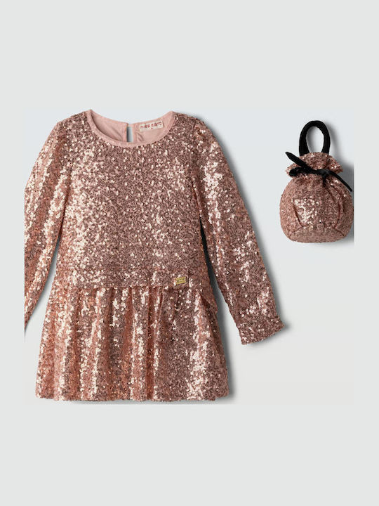 Girls’ Long Sleeve Dress with Pink Sequins