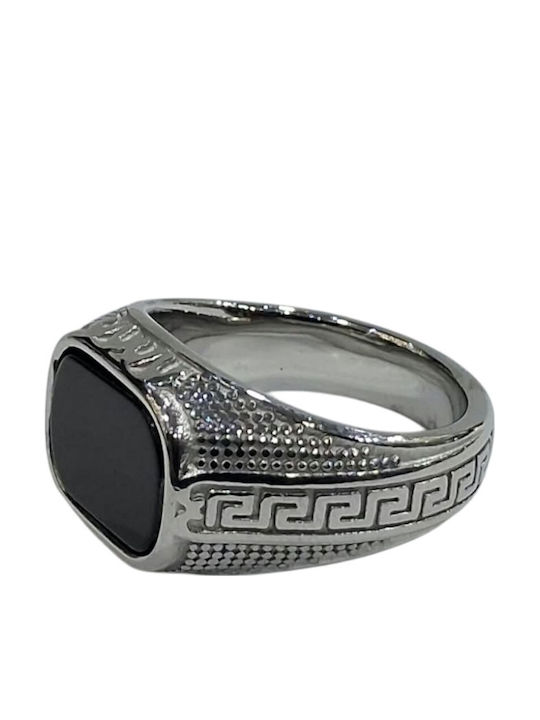 Kalliopi Silver Ανδρικό Δαχτυλίδι με Πέτρες από Ατσάλι