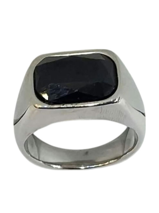 Kalliopi Silver Ανδρικό Δαχτυλίδι με Πέτρες από Ατσάλι