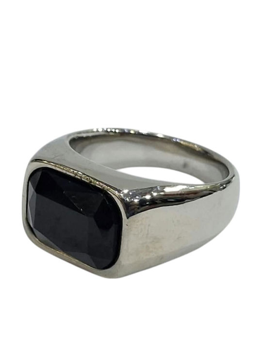 Kalliopi Silver Ανδρικό Δαχτυλίδι με Πέτρες από Ατσάλι