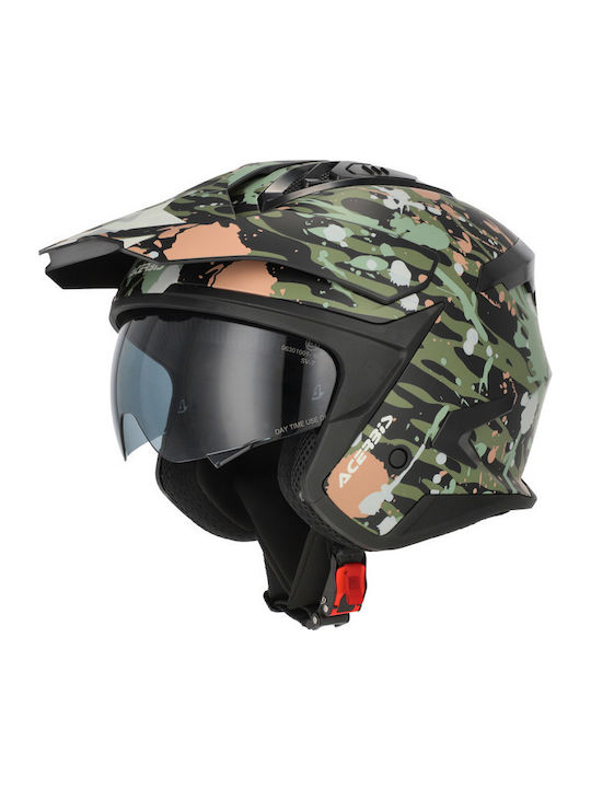 Acerbis Aria Evo Graphic Verde/Maro Cască Moto Jet ECE 22.06 cu Parasolar