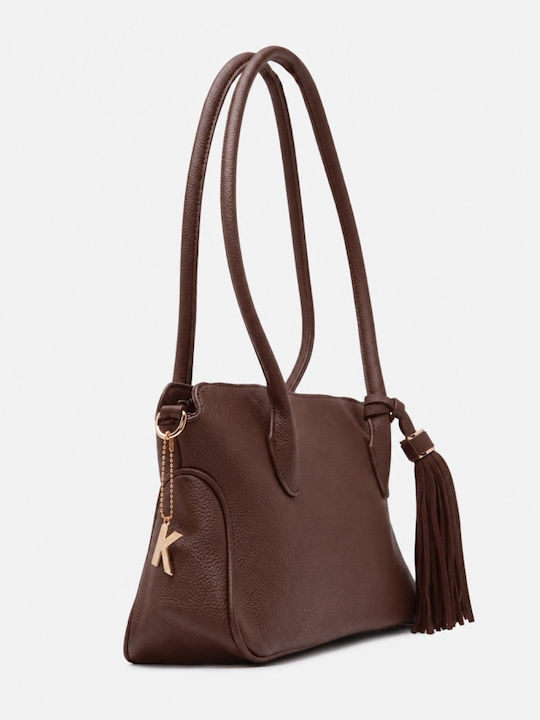 Braune Damen-Schultertasche aus Stoff