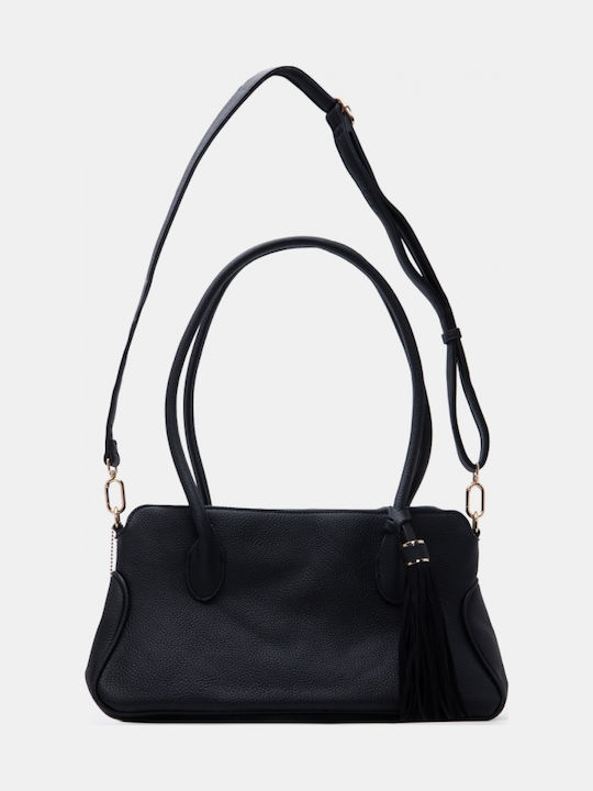 Schwarze Damen-Schultertasche aus Stoff