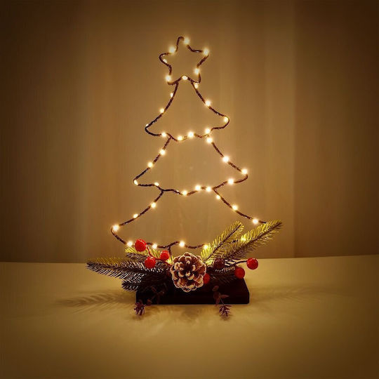 Illuminated Christmas Decorative Metal Tree 36 cm Battery-Powered White
