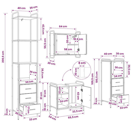 vidaXL Bathroom Vanity Unit Without Sink with Mirror W40xD36xH200.5cm Sonoma Oak