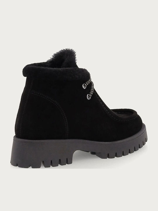 Wildleder Damen-Stiefeletten mit Pelz Nero