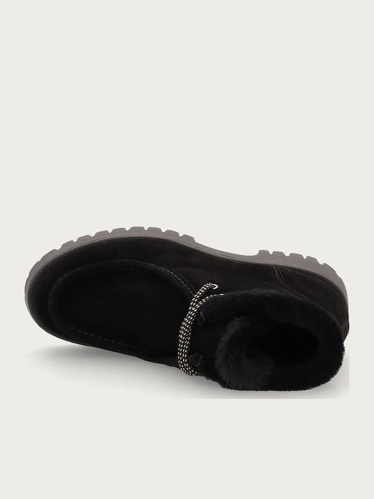 Wildleder Damen-Stiefeletten mit Pelz Nero