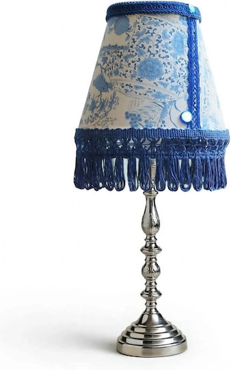 Oxygen Korean Birds Table Lamp for E27 Socket with Blue Shade and Silver Base