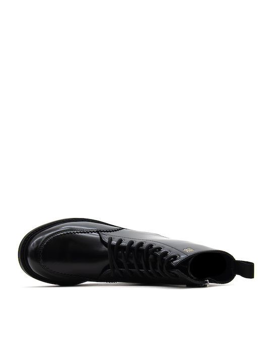 Lederne Damen-Biker-Stiefeletten Schwarz
