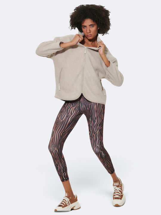 Καθημερινό Γυναικείο Cropped Κολάν Khaki Zebra