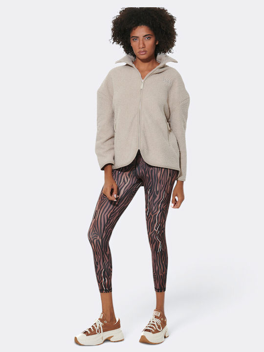 Καθημερινό Γυναικείο Cropped Κολάν Khaki Zebra