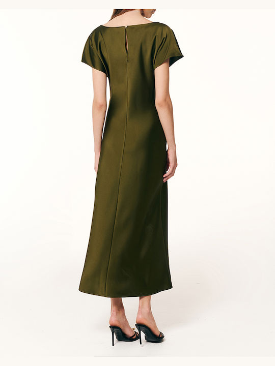 Forel Satin Evening Dress Olive