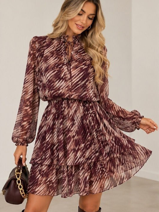 Alina Mini Dress with Ruffles Burgundy