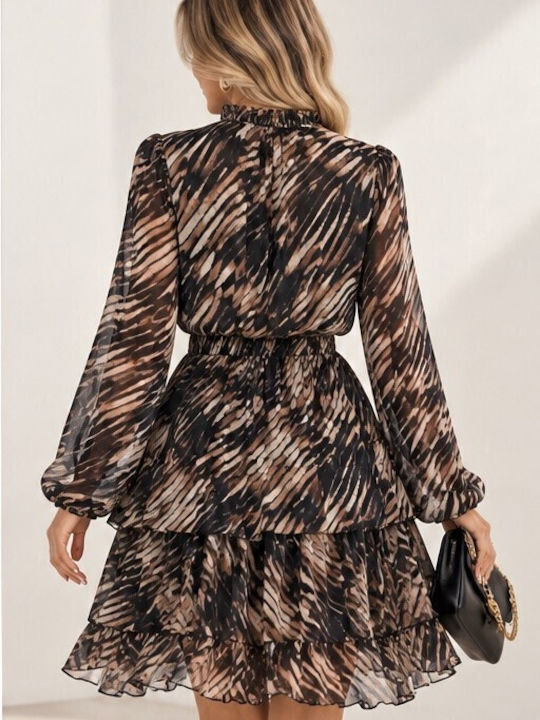 Alina Mini Dress with Ruffles Black/Brown
