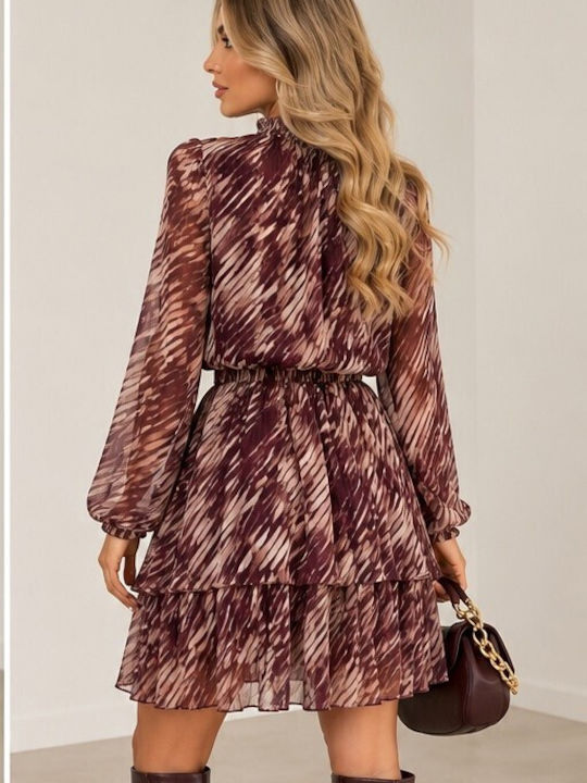 Alina Mini Dress with Ruffles Burgundy