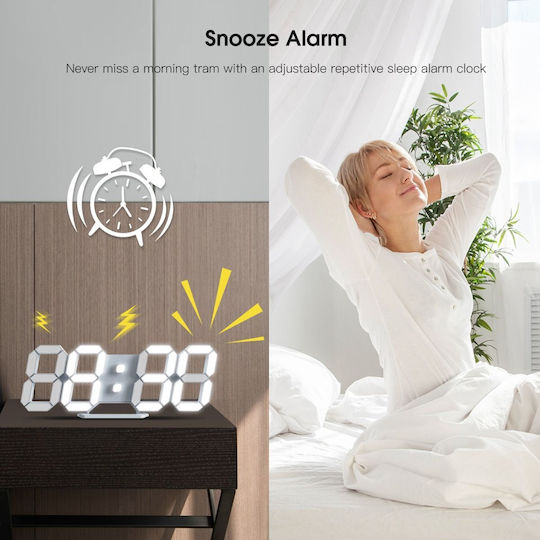 EDUP Ceas Digital de Masă cu LED și Alarmă Alb BG-15-0047