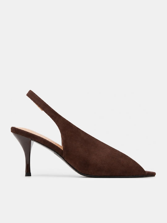 Dark Brown Suede Pointed Toe Pumps with High Heel