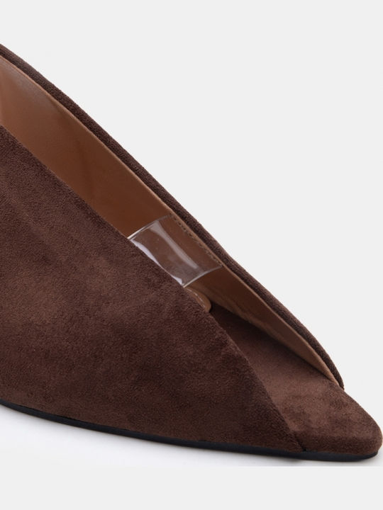 Dark Brown Suede Pointed Toe Pumps with High Heel