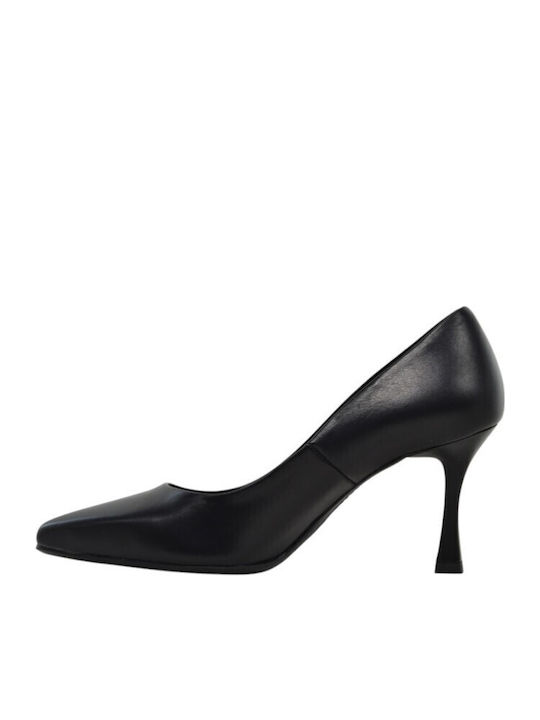 Lederpumps mit Stilettoabsatz Schwarzes Leder