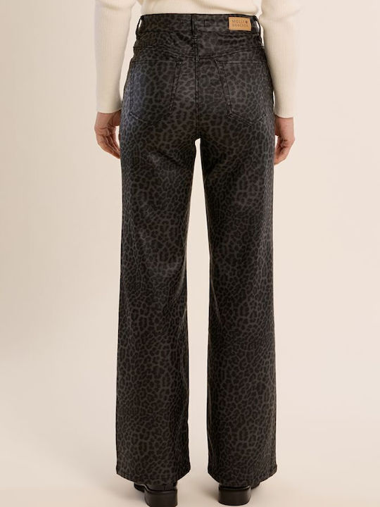 Women's Fabric Trousers Dark Grey Leopard